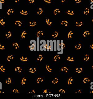 Pumpkin faces glowing on black background. Seamless pattern. Stock Vector