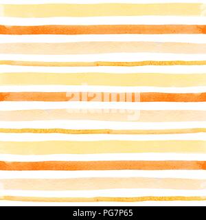 Watercolor striped seamless pattern with yellow and orange lines on a white background. Hand drawn vector illustration Stock Vector