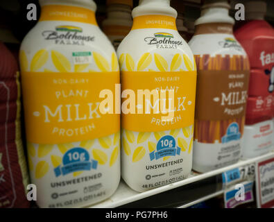 Bottles of Bolthouse Farms brand plant-based 'milk' are seen in a supermarket in New York on Friday, August 17, 2018. Bolthouse Farms is a brand of the Campbell Soup Co. purchased in 2012. (© Richard B. Levine) Stock Photo