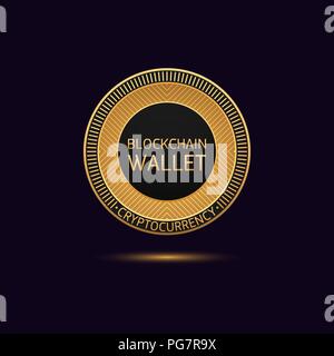 Cryptocurrency golden Coin in Blockchain technology. Vector illustration, logotype or concept of Digital Cryptocurrency Token for Crypto Wallet Stock Vector