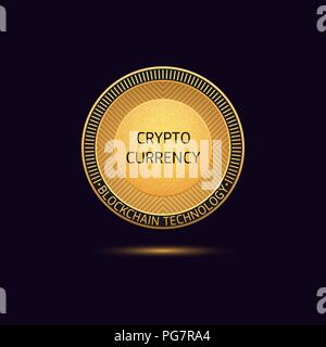 Cryptocurrency golden Coin in Blockchain technology. Vector illustration, logotype or concept of Digital Cryptocurrency Token for Initial Coin Offerin Stock Vector