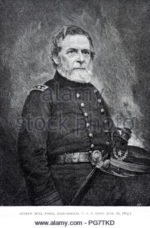 Andrew Hull Foote portrait, 1806 – 1863 was an American naval officer who was noted for his service in the American Civil War and also for his contributions to several naval reforms in the years prior to the war, illustration from 1885 Stock Photo