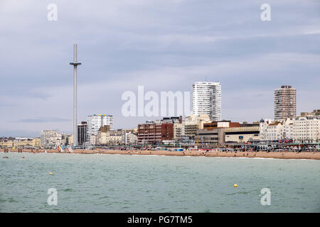 Brighton seafront with the British Airways i360 observation tower. Stock Photo