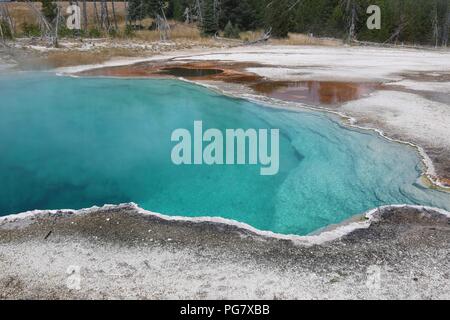 The Abyss Pool at the West Thumb Geyser basin in the Yellowstone National Park Stock Photo