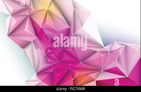 Vector 3D Illustration Geometric, Polygon, Line,Triangle pattern shape with molecule structure. Polygonal with blue purple, red background. Stock Vector