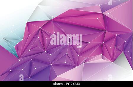 Vector 3D Illustration Geometric, Polygon, Line,Triangle pattern shape with molecule structure. Polygonal with blue purple, red background. Stock Vector
