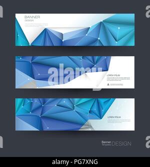 Abstract Molecules banner set with line, geometric, polygon. Vector design network background. Modern science, chemistry technology concept Stock Vector