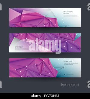 Abstract Molecules banner set with line, geometric, polygon. Vector design network background. Modern science, chemistry technology concept Stock Vector