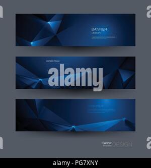Vector polygon banner set. Polygonal or low poly pattern background. Illustration abstract layout, label design. Futuristic digital technology concept Stock Vector
