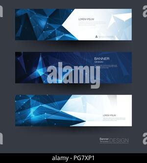 Vector polygon banner set. Polygonal or low poly pattern background. Illustration abstract layout, label design. Futuristic digital technology concept Stock Vector