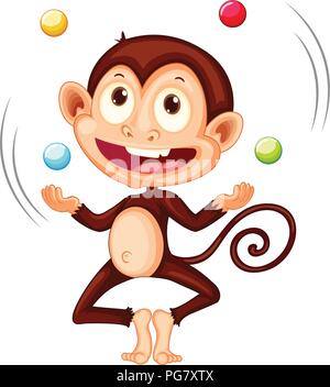 A monkey juggling balls on white background illustration Stock Vector