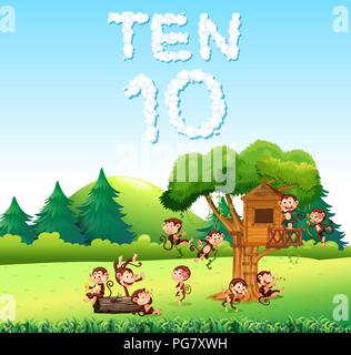 Ten monkey at the forest illustration Stock Vector