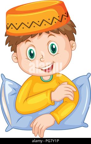 A muslim boy on white background illustration Stock Vector