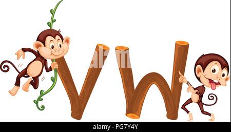 Monkey and wooden alphabet illustration Stock Vector