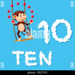 A monkey juggling ten balls illustration Stock Vector