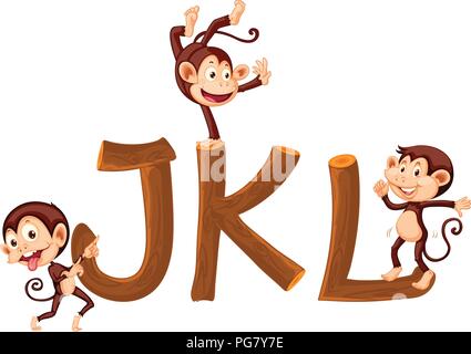 Monkey and wooden alphabet illustration Stock Vector