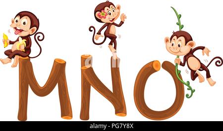 Monkey and wooden alphabet illustration Stock Vector