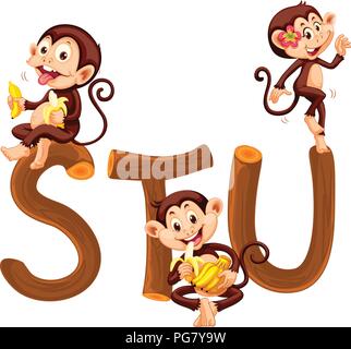 Monkey and wooden alphabet illustration Stock Vector