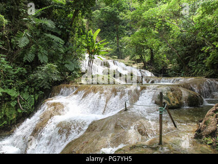 Mele cascades are located on Efate in Vanuatu and are a popular tourist destination where people can enjoy the scenery and a swim in the refreshing wa Stock Photo