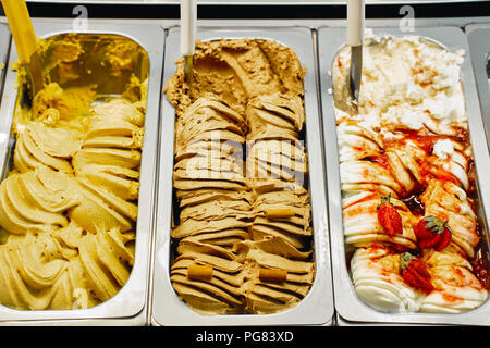 Traditional italian ice cream , gelato with various flavours Stock Photo