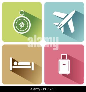 Four summer and tourism icons set with shade. Fifth group. Vector illustration Stock Vector