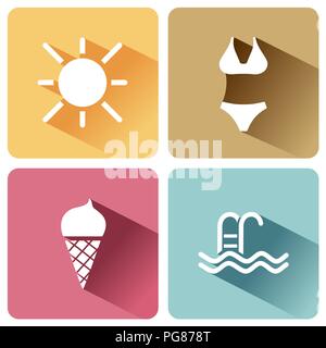 Four summer and tourism icons set with shade. Fourth group. Vector illustration Stock Vector