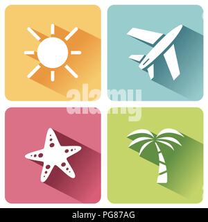 Four summer and tourism icons set with shade. Second group. Vector illustration Stock Vector