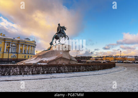 Bronze Horseman, Monument of Russian emperor Peter the Great on Senate Square in Saint Petersburg. Russia Stock Photo