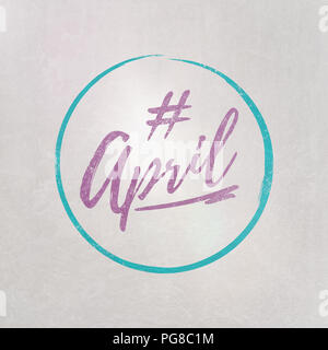 # Hashtag April written in pink on grey background as template in handwritten style Stock Photo