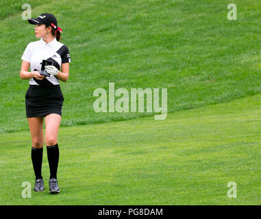 Jeongseon, east of Seoul, South Korea. 23rd Aug, 2018. Shin-Ae Ahn (KOR) Golf : Shin-Ae Ahn of South Korea on the 1st fairway during the first round of KLPGA High1 Resort Ladies Open 2018 at the High1 Country Club in Jeongseon, east of Seoul, South Korea . Credit: Lee Jae-Won/AFLO/Alamy Live News Stock Photo