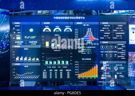 Control room panels and screens exhibit at Smart City Expo in Shenzhen, China. Stock Photo