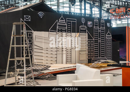 Smart city exhibit under construction at China Smart City Expo 2018 in Shenzhen, China. Stock Photo