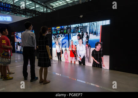 Face monitoring and surveillance technology exhibit at China Smart City International Expo 2018 in Shenzhen, China. Stock Photo