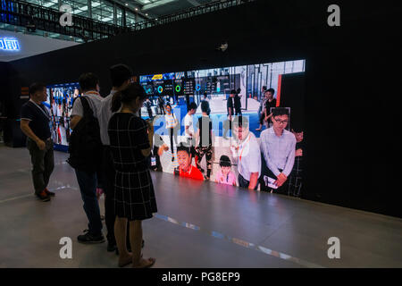 Face monitoring and surveillance technology exhibit at China Smart City Expo 2018 in Shenzhen, China. Stock Photo
