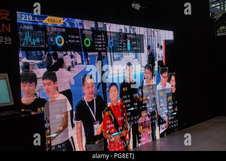 Face monitoring and surveillance technology exhibit at a Smart City Expo in Shenzhen, China. Stock Photo