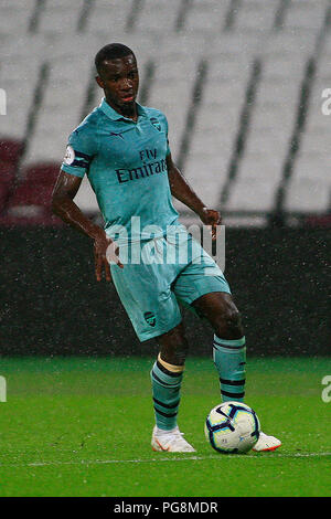 Eddie Nketiah of Arsenal u23's in action. Premier League 2 match, West Ham United U23's  v Arsenal U23's at the London Stadium, Queen Elizabeth Olympic Park in London on Friday 24th August 2018.  this image may only be used for Editorial purposes. Editorial use only, license required for commercial use. No use in betting, games or a single club/league/player publications . pic by Steffan Bowen/Andrew Orchard sports photography/Alamy Live news Stock Photo