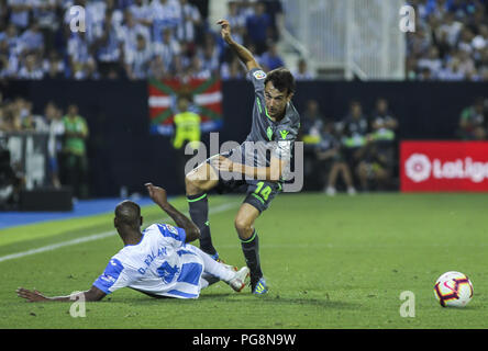 Rolan of Leganes and Ruben Pardo of Real Sociedad in action during the spanish league, La Liga, football match between Leganes and Real Sociedad on August 24, 2018 at Butarque stadium in Leganes, Madrid, Spain. 24th Aug, 2018. Credit: AFP7/ZUMA Wire/Alamy Live News Stock Photo