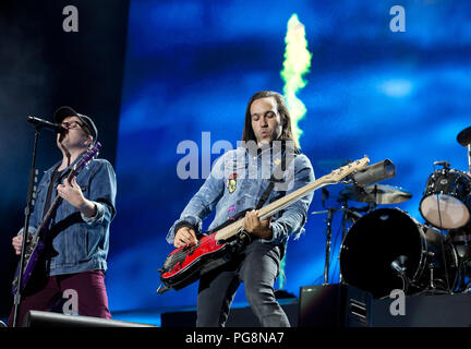 Fall Out Boy Perform on the main stage on day one at Reading Festival 2018 Stock Photo