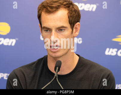 New York, USA - August 24, 2018: Andy Murray of England conducts interview during qualifying day 4 at US Open Tennis championship at USTA Billie Jean King National Tennis Center Credit: lev radin/Alamy Live News Stock Photo