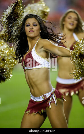 Landover, USA. August 24, 2018: Redskin Cheerleaders perform during a preseason NFL football game between the Washington Redskins and the Denver Broncos at FedEx Field in Landover, MD. Justin Cooper/CSM Credit: Cal Sport Media/Alamy Live News Stock Photo