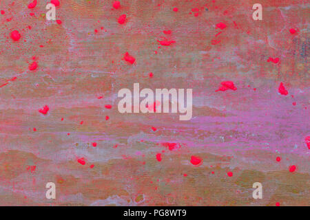 Abstract painting. Beige background with pink dots. Oil painting Stock Photo