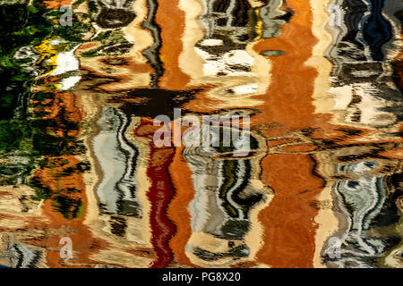 Buildings reflected in water, reflection on water, abstract, France, Europe Stock Photo