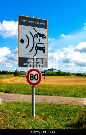 Sign of speed limit  reduced to 80km on french road Stock Photo