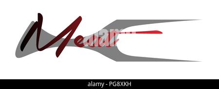 fork for meat and inscription minimalism art logo Stock Vector