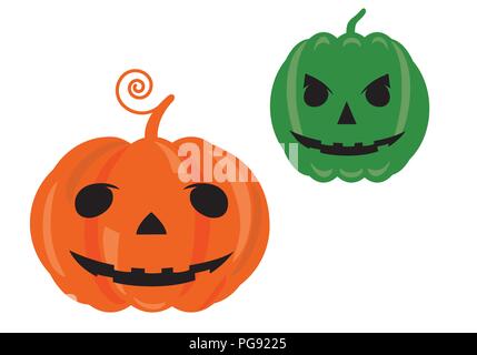 Set of flat design vector illustrations of pumpkins with mouth, nose and eyes, isolated on white background - suitable for Halloween party invitation Stock Vector