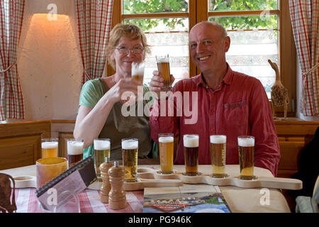 Couple Tasting Beer At Brauereigasthof Schaeffler Missen Wilhams Allgaeu Bavaria Germany Stock Photo Alamy