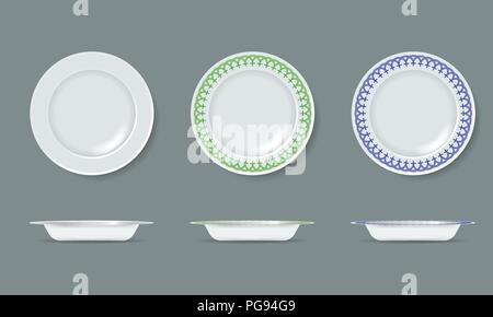 White round empty plate side view. Vector illustration isolated on ...