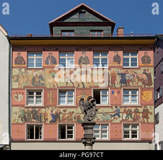 painted house facade, Herrenstrasse, Wangen, Allgaeu, Baden-Wuerttemberg, Germany Stock Photo