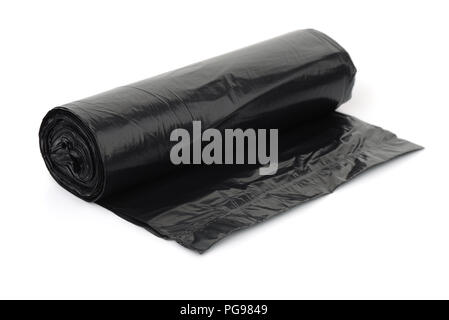 Black bin bags roll isolated obn white Stock Photo