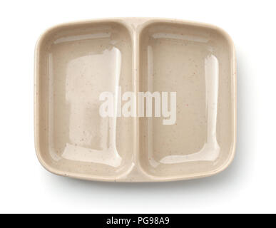 Top view of twin sauce dipping dish isolated on white Stock Photo